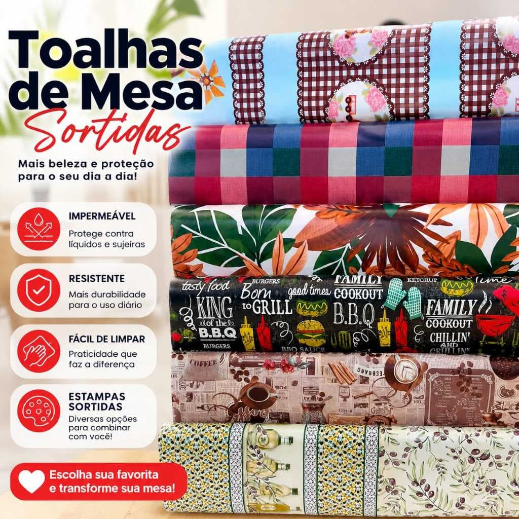 TOALHA DE MESA IMPERMEAVEL TÉRMICA ESTAMPADA CORES SORTIDAS - TODOS OS TAMANHOS