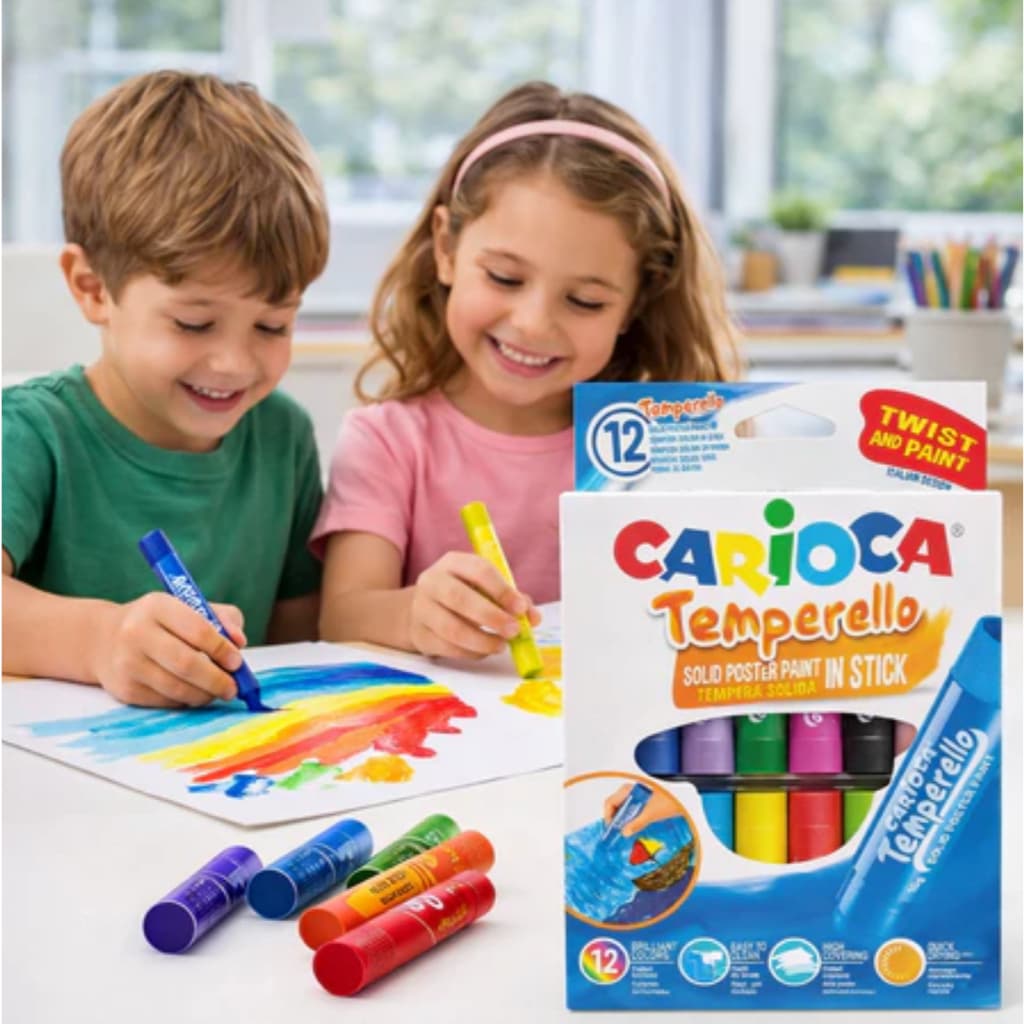 Kit Tintas Guache Bastao Multicolorido 12 Cores Alta Qualidade Secagem Rapida