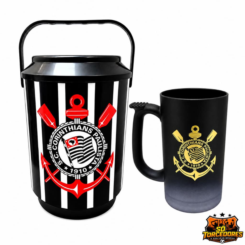 Kit Cervejeiro Corinthians Oficial Cooler Térmico 6L + Caneca de Chopp 500ml Presente para Torcedor
