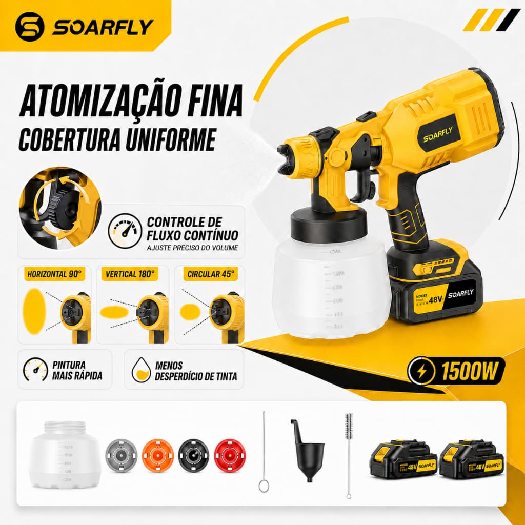 Pistola de Pintura Pulverizador de Tinta 2 Baterias 48v Spray Portátil Elétrico