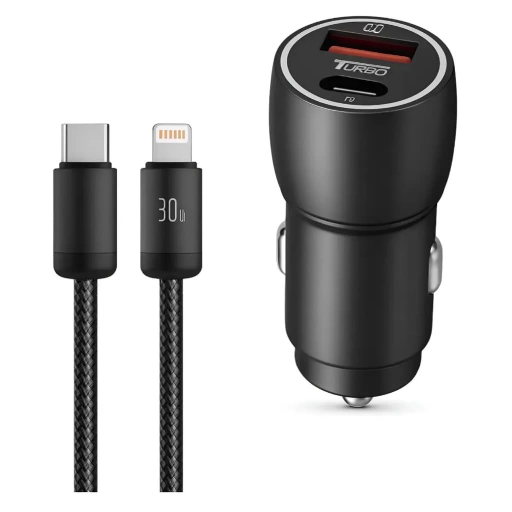 Carregador Veicular Turbo AGOLD 60W Com Cabo Para iPhone