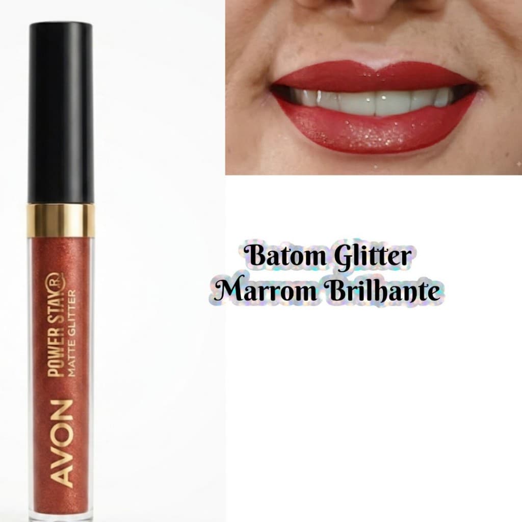 Avon Power Stay Batom Líquido Matte Glitter Marrom Brilhante