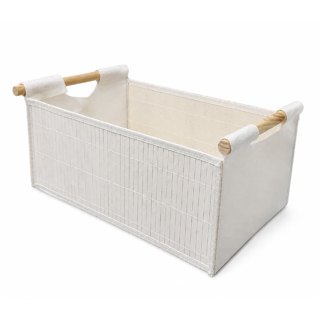 Cesto Organizador  21 litros Multiuso Dobrável Bambu e Feltro com Alça de Madeira 45,5x28x18cm