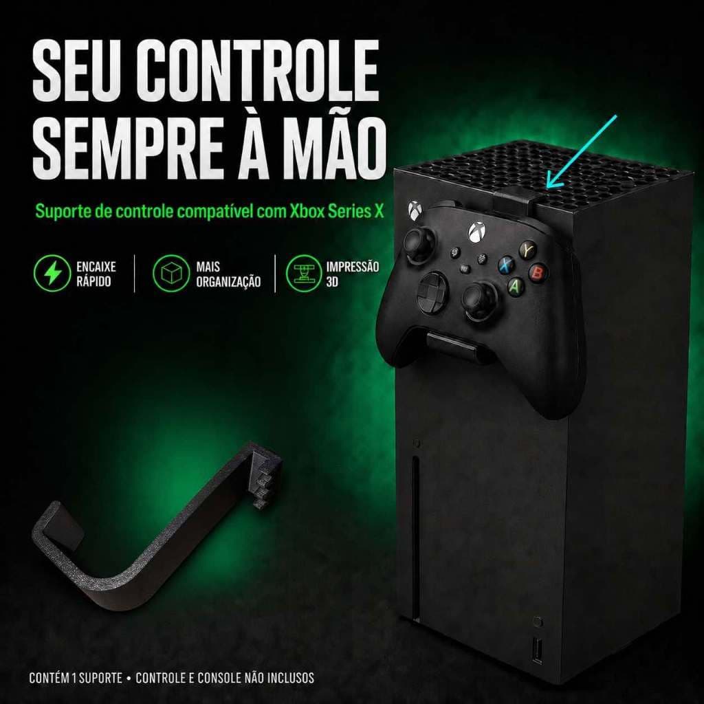 Suporte para Controle Compatível com Xbox Series X – Encaixe Superior – PETG Preto