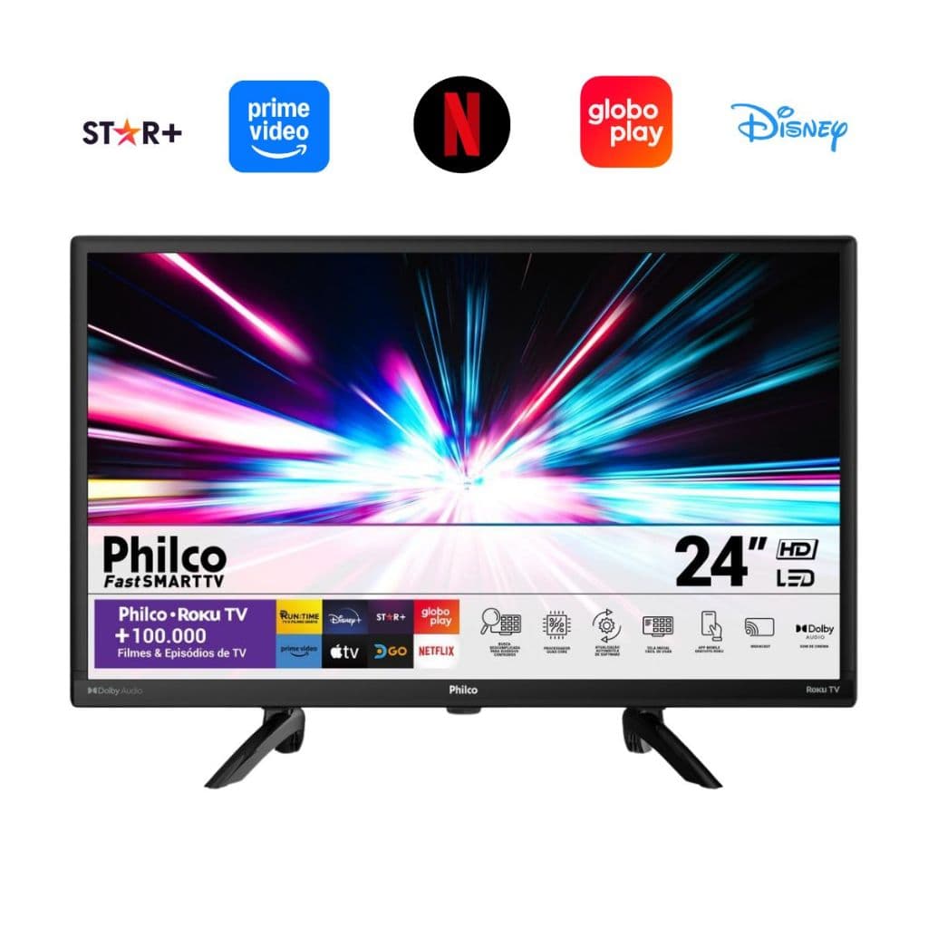 TV PTV24G5YR2CP 24'' Led Philco Quad Core Dolby Audio Digital Roku Smart