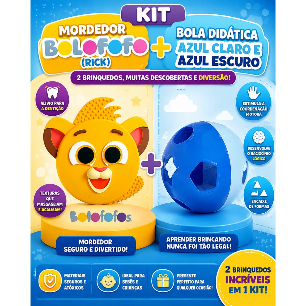 Mordedor Rick Bolofofo + Bola Didática Colorida para Bebês