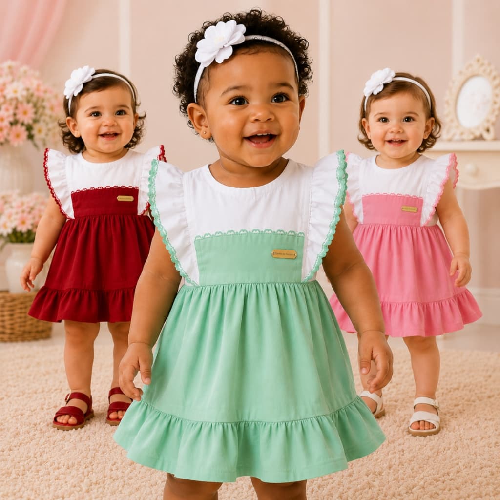 Vestido Infantil Bebê Babados Vestido para meninas Premium Vestido Com Calcinha Baby Kit Vestido Com calcinha