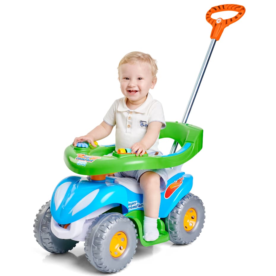 Quadriciclo Infantil 2 em 1 Super Comfort com Haste Carrinho de Passeio e Passo a Passo Calesita