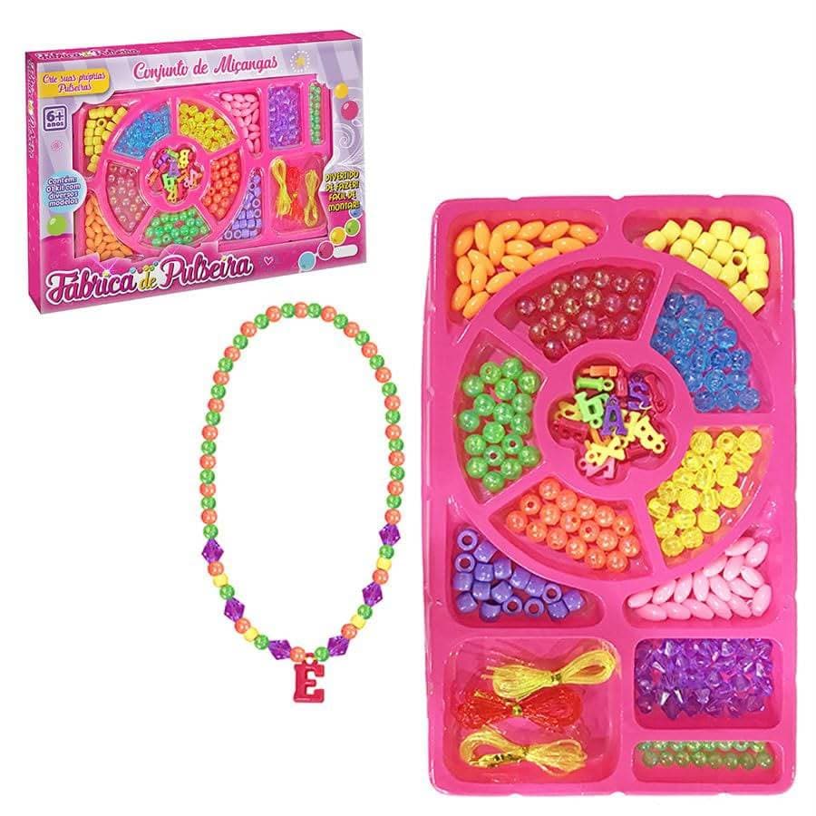Kit Fábrica de Pulseira Infantil Conjunto de Miçangas Coloridas Presente Criativo para Meninas