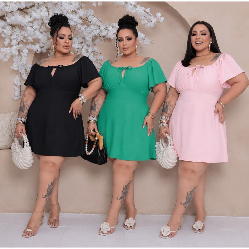 Vestido Macaquinho JADE Plus Size Feminino Manga Curta Elastano nas Costas Duplo Tecido Confortável MODA VERÃO