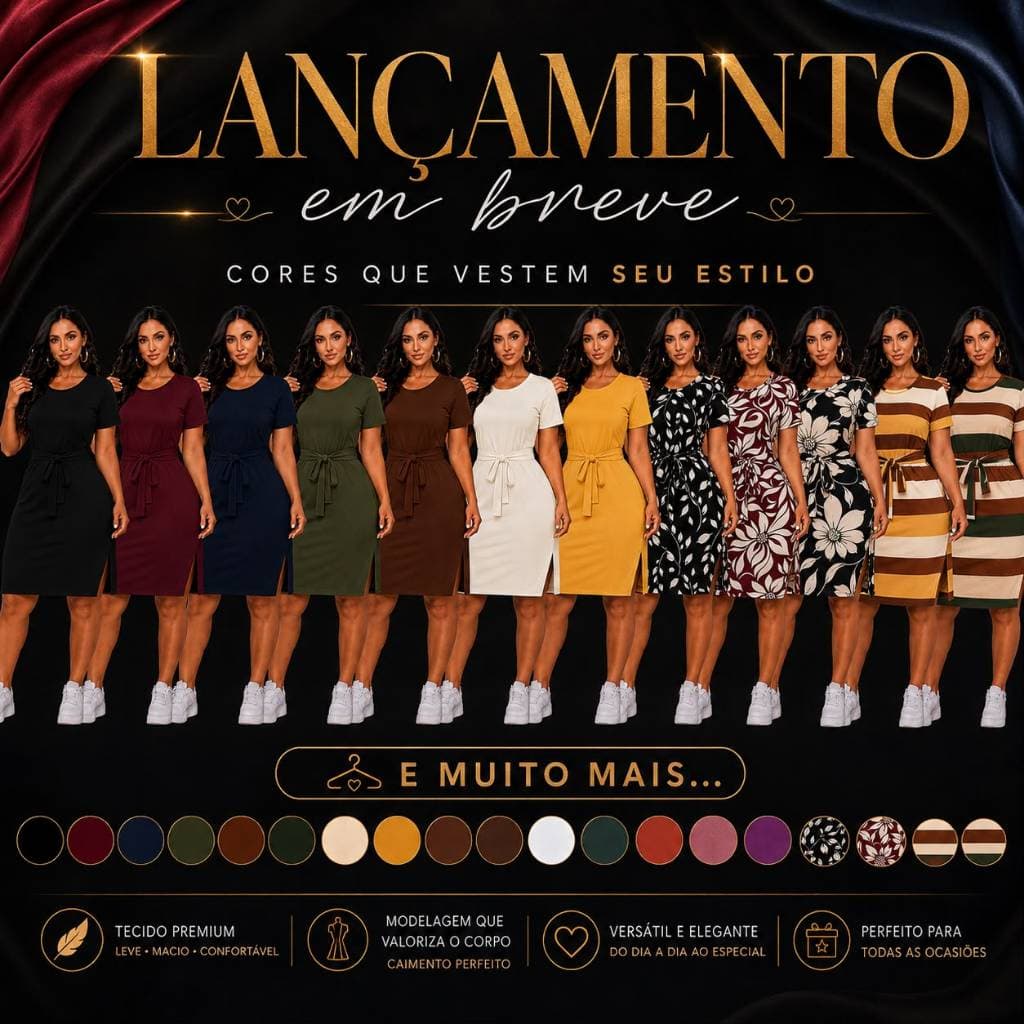 Vestido Midi com Laço e Fenda lateral moda casual básico