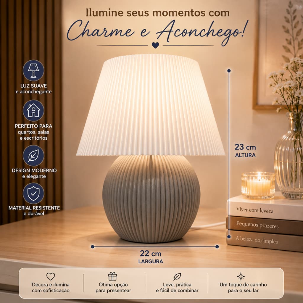 Abajur Luminária de Mesa Moderno Decorativo para Quarto Sala Mesa de Cabeceira