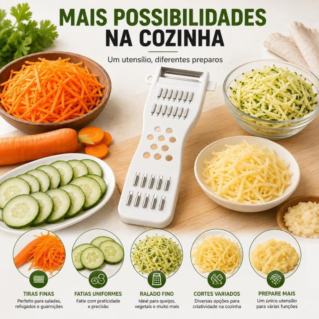 Descascador e Fatiador de Legumes e Frutas 5 em 1 Multifuncional Cortador Ralador Descascador de Cozinha Prático Fácil