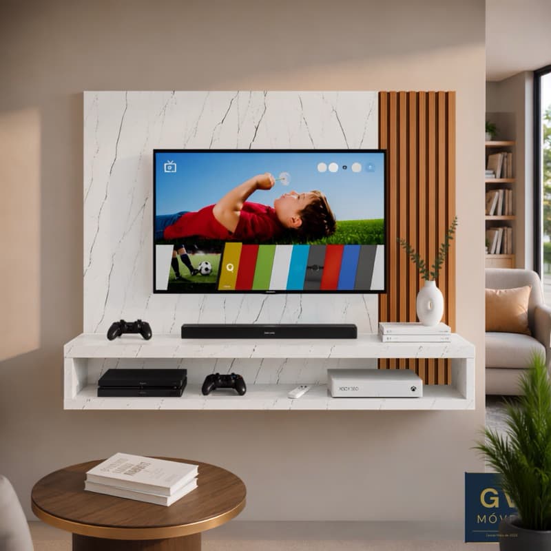 Painel de TV Até 50 Polegadas Off White - Aurora 120 cm Visual Minimalista Elegante ,Ideal para Sala
