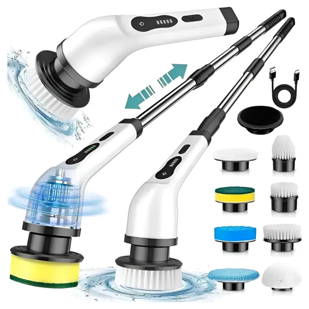 Esfregão Elétrico 9 em 1 Escova Vassoura 360 Multiuso Profissional Sem Fio Limpeza Profunda Banheiro Box Cantos Bivolt