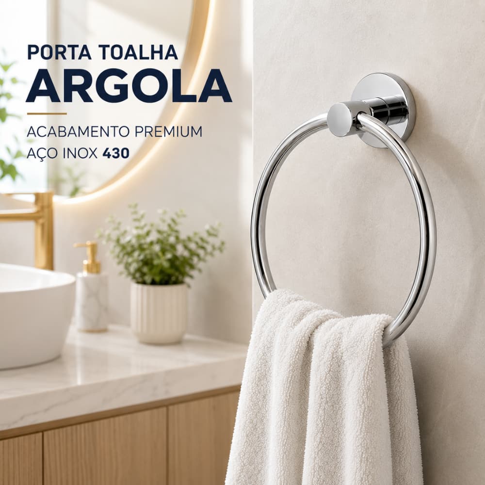 Porta Toalha Argola Aço Inox — Banheiro Lavabo Resistente Não Enferruja