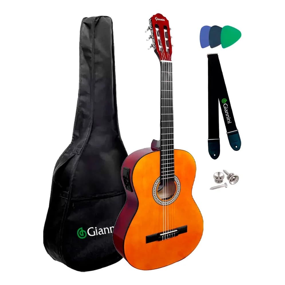 VIOLÃO START NYLON ELETROACUSTICO NATURAL N-14 EQ NATURAL COM CAPA E CINTO