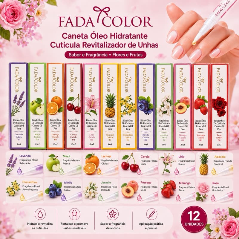 Óleo de Cutícula Caneta FADA COLOR 3ml Diversos Aromas Hidratação para Unhas