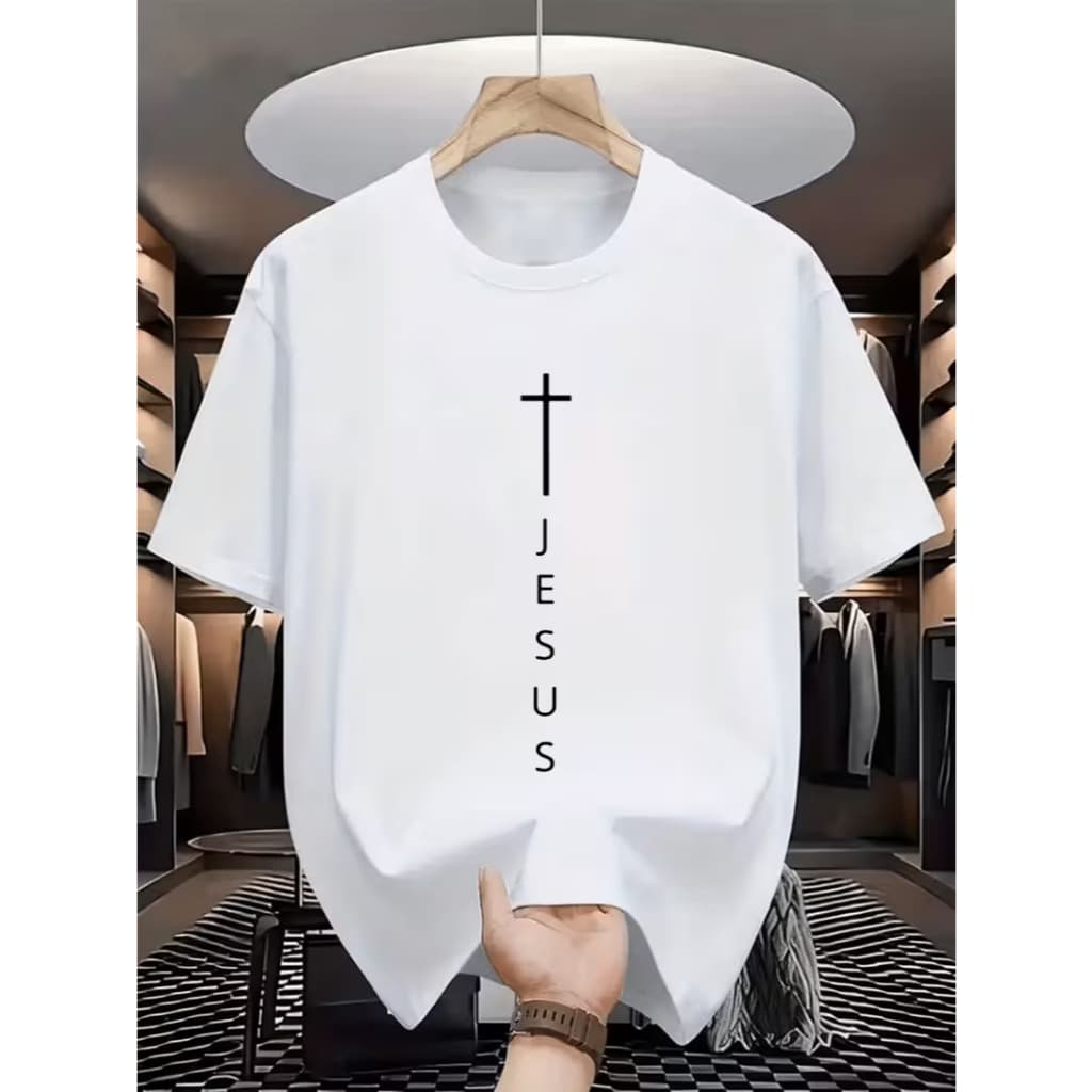 Camisa masculina Religiosa Jesus letras Camisa 100% algodão