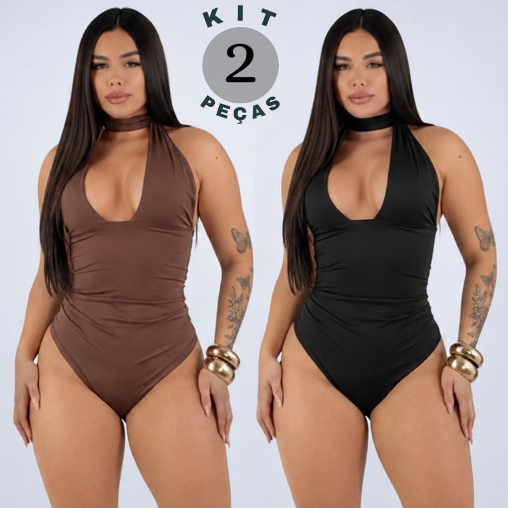 Kit 2 Body Feminino Multiformas Decote Amarração Costa Nua Aberta Amarrar no Pescoço Moda Gringa