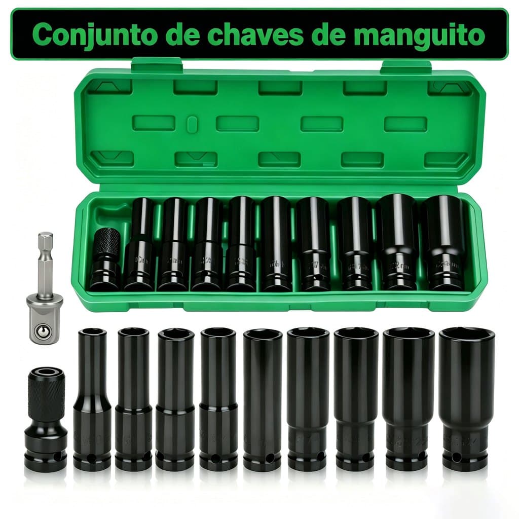 Kit Jogo De Soquete  Impacto Longo 1/2  10 A 24mm 10pçs