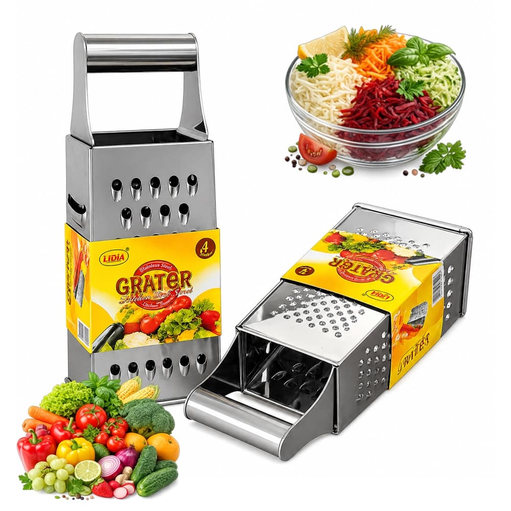 Ralador de Aço Inox 22cm 4 Faces  Multiuso para Queijo, Legumes, Verduras e Frutas