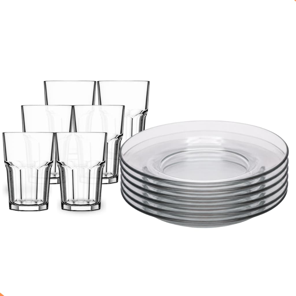 Aparelho De Jantar Em Vidro 12 Peças - 6 Pratos Fundos + 6 Copos 350ml