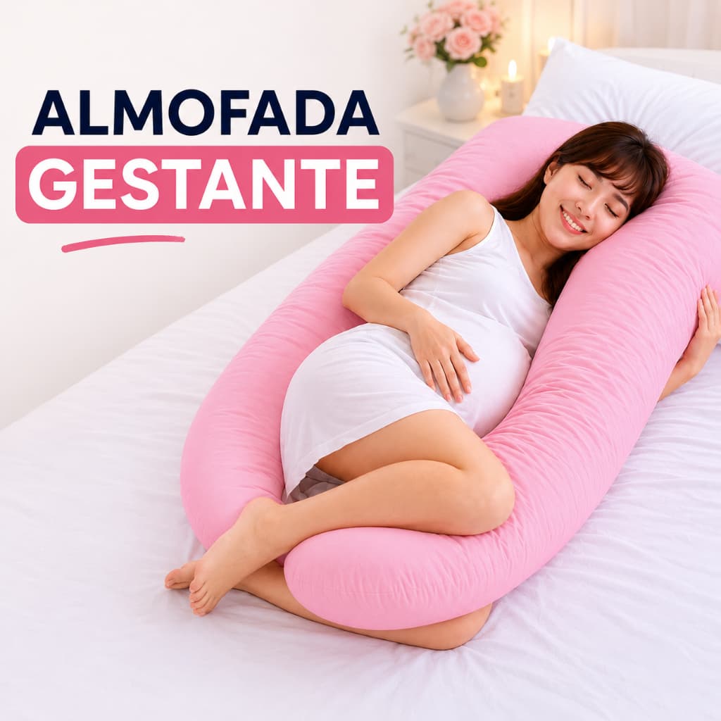 Almofada Gestante em U 1,20m Travesseiro Corpo Inteiro Gravidez Dormir Fibra Silicone Amamentação Maternidade