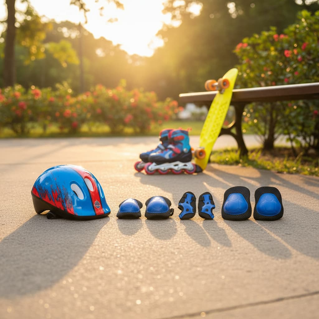Kit Protecao Completo Infantil Capacete 7 Pecas Seguro Confortavel Azul Vermelho