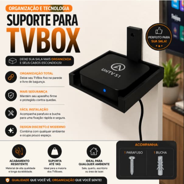 Suporte de Parede Universal para TV Box Conversor Digital Fire TV Stick Roku Sky Claro TV Blu-ray Modem Controle