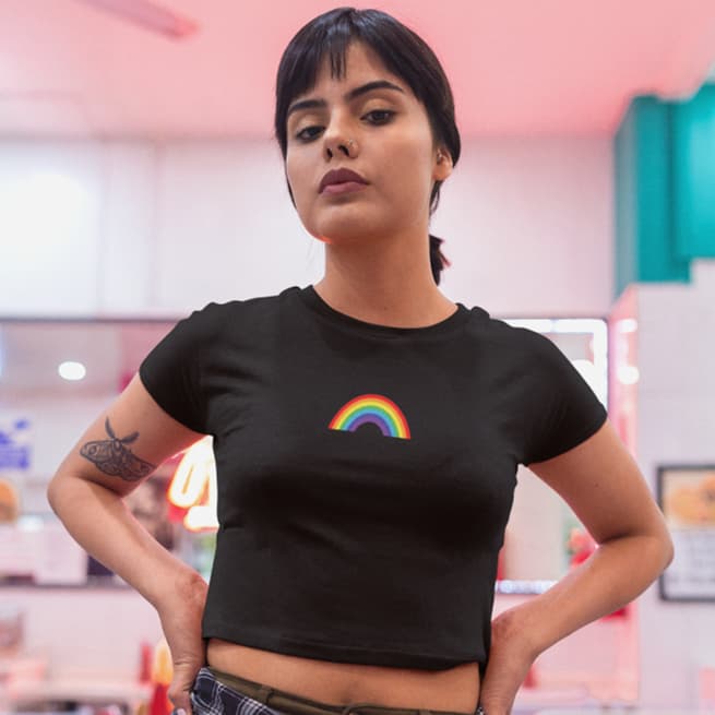 Blusinha Camiseta Cropped Feminina Arco Iris
