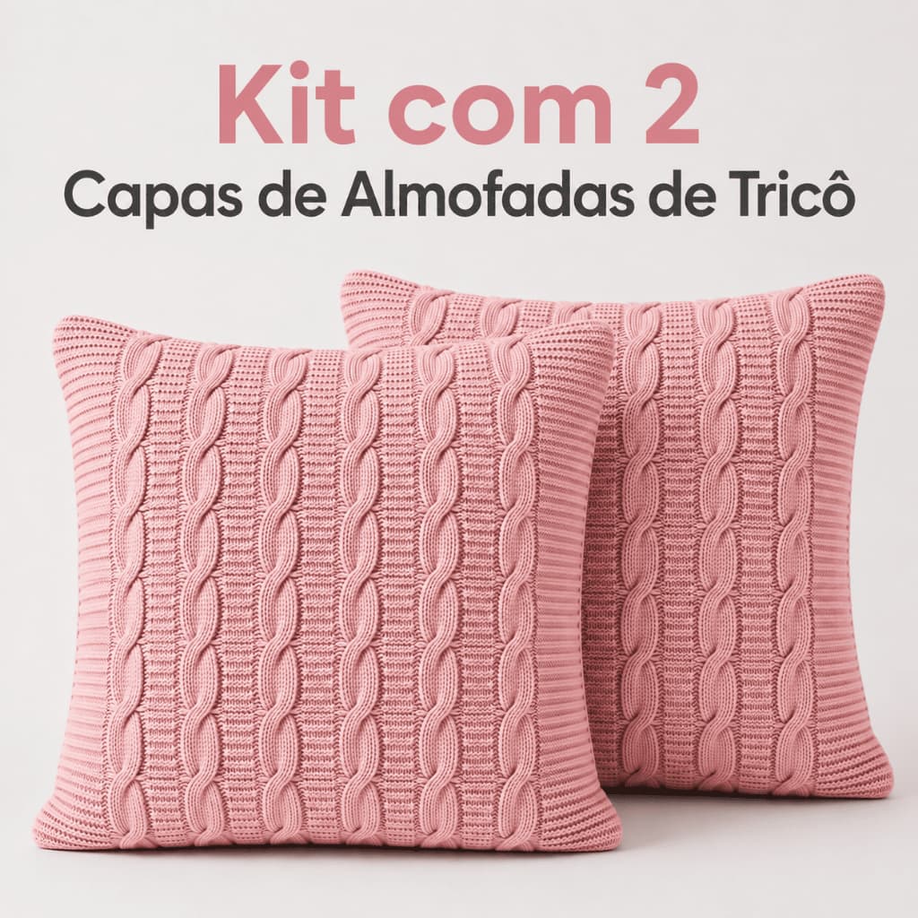 Kit 2 Capas de Almofada em Tricô Trançado Decorativa para Sofá Quarto Sala Capa Tricot Trança Luxo