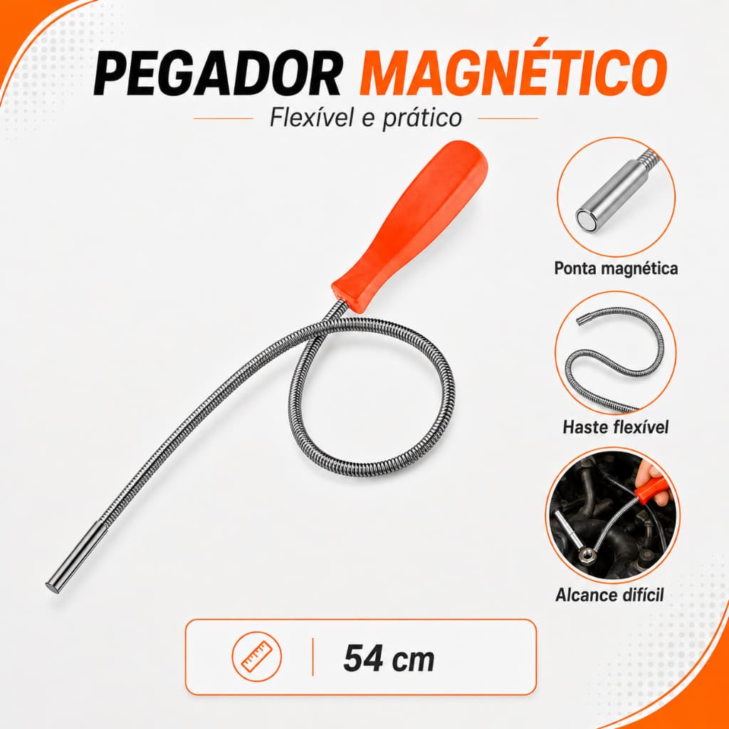 Pegador Magnético Flexível 54cm Ímã Pega Parafuso Porca