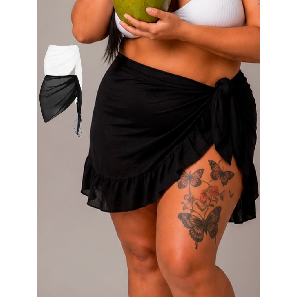 Saia Pareô Plus Size Saida de Praia Curta Grande Feminina Lisa de Amarrar na Lateral Moda Verão