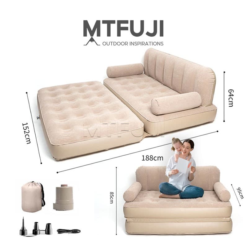 Mt.Fuji Sofá Cama Inflável 5 em 1 Casal para Camping com Bomba Elétrica Automática - Multiuso para Praia/Barraca