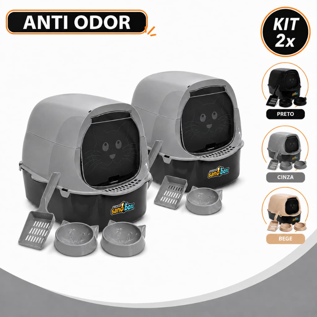Jogo Kit 2 Caixas De Areia Furba Banheiro Fechado Sanitário Higiênico Para Gatos + Pá