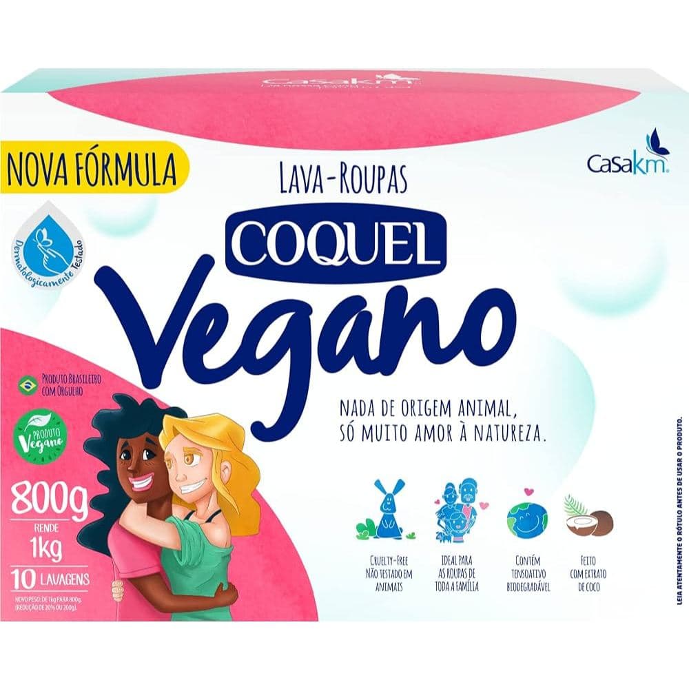Lava Roupas em Pó Coquel Vegano Sabão Cruelty Free - Com Extrato de Coco - 800g