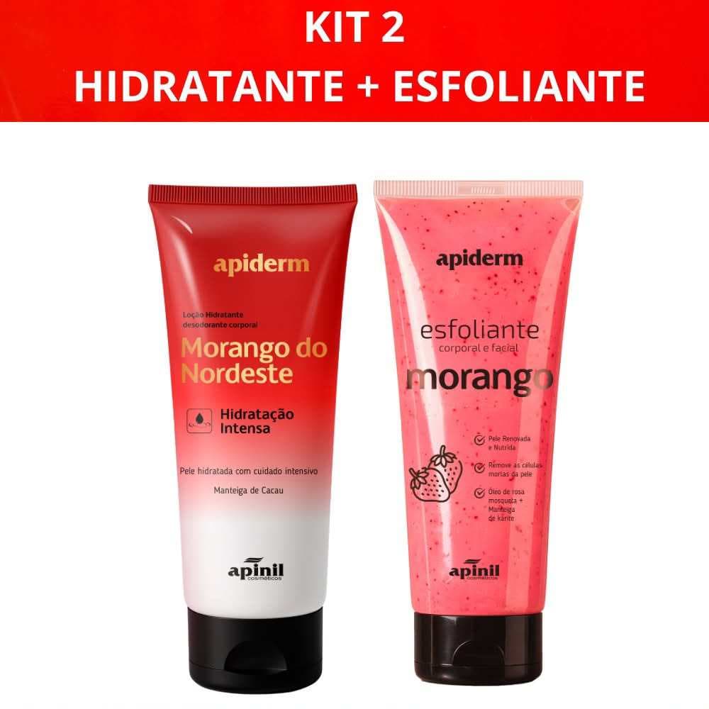 Kit 2 Morango Hidratante Corporal 190g + Esfoliante Facial e Corporal Morango Apiderm Apinil