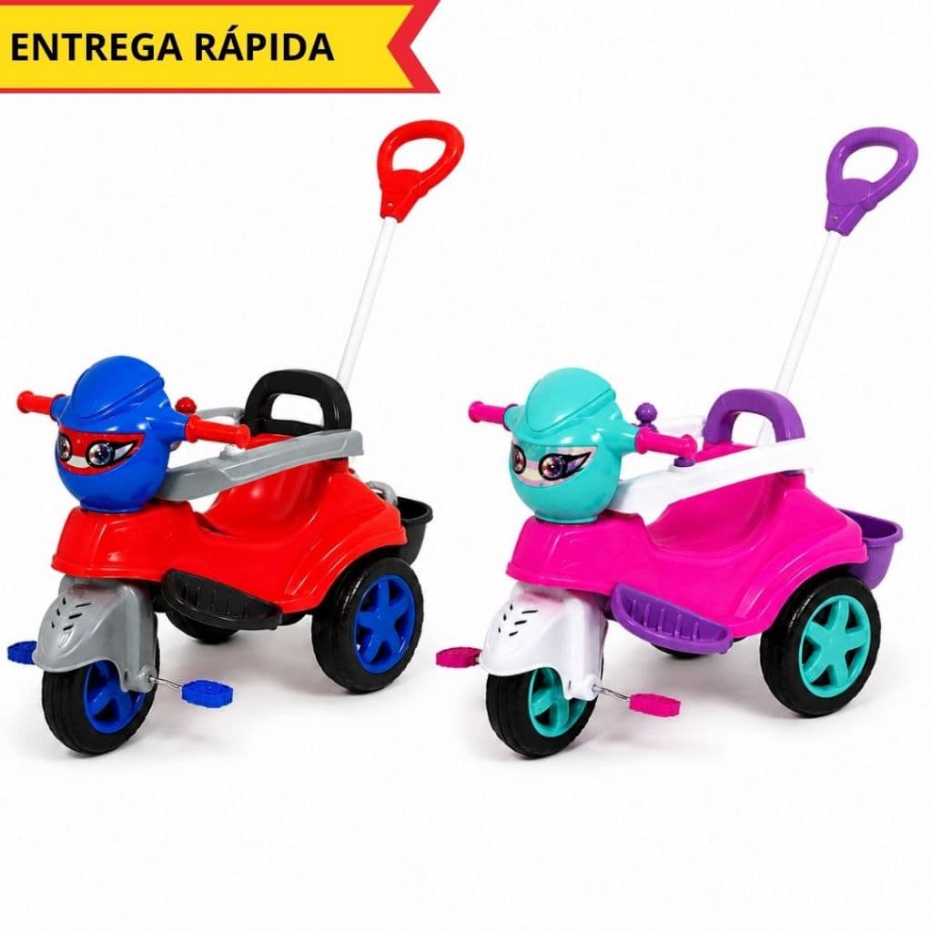 Triciclo Infantil Com Empurrador Baby City Menino e Menina