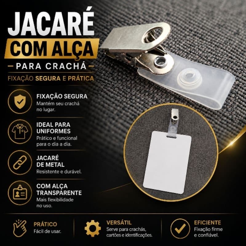 10 unidades de Presilha Jacaré com Alça (NÃO ACOMPANHA PORTA CARTÃO)