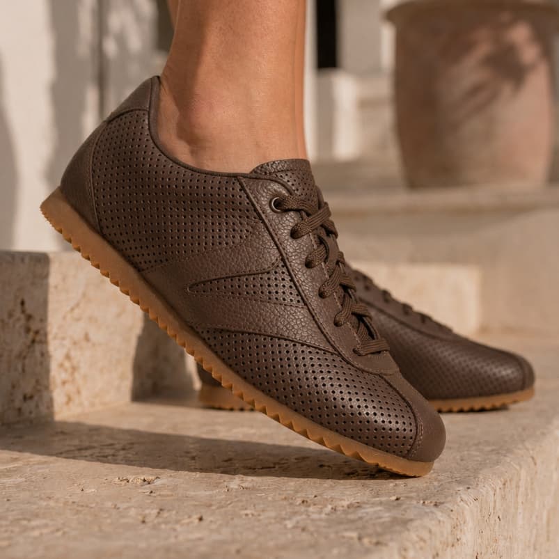 Tênis Feminino Vittal Couro Legítimo Naomi Casual Clássico Retrô Marrom Café
