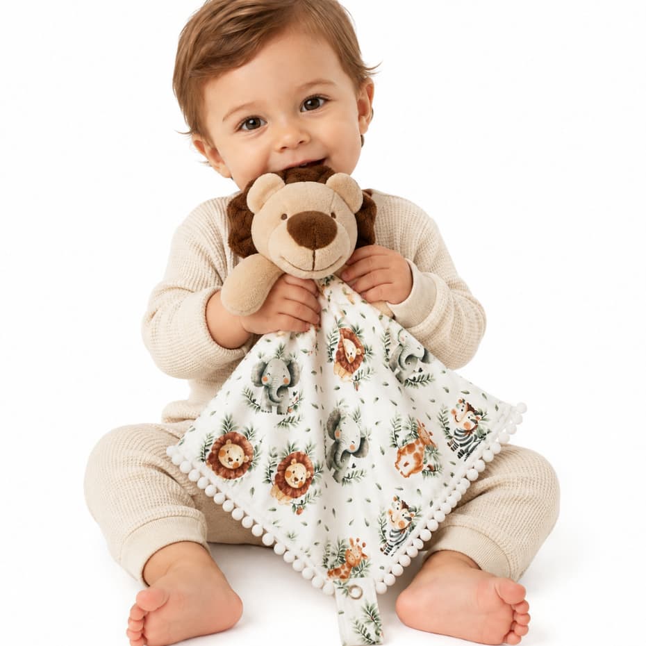Naninha Bebê com Prendedor de Chupeta Cabeça de Pelúcia Tecido Estampado