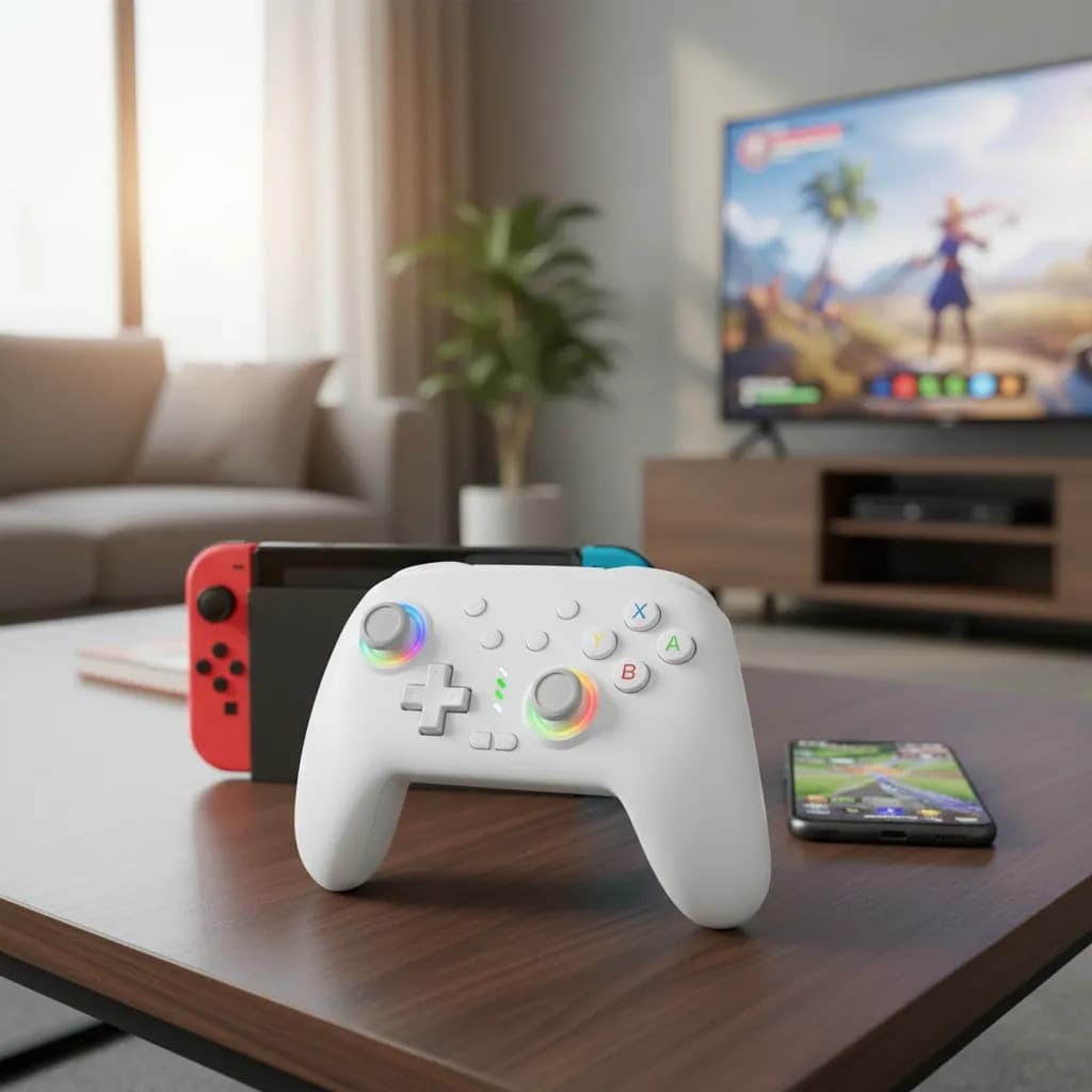 Controle Gamer Wireless RGB Compatível Nintendo Switch, PC e Android – Bluetooth Recarregável