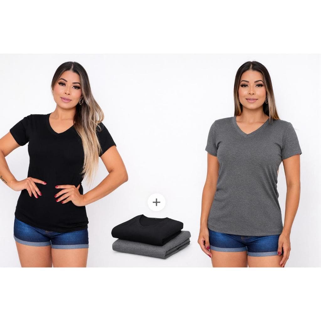 Kit 2 Blusas Básica Gola V Manga Curta Viscolycra
