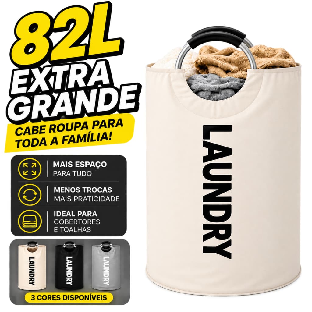 Cesto De Roupa Suja 82L Grande Dobrável Oxford Com Alça Armazenamento prático de roupas