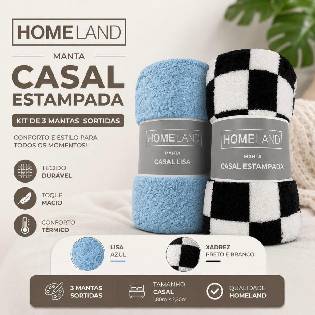 Kit 3 Mantas Casal - SORTIDAS – Cobertor Macio e Confortável