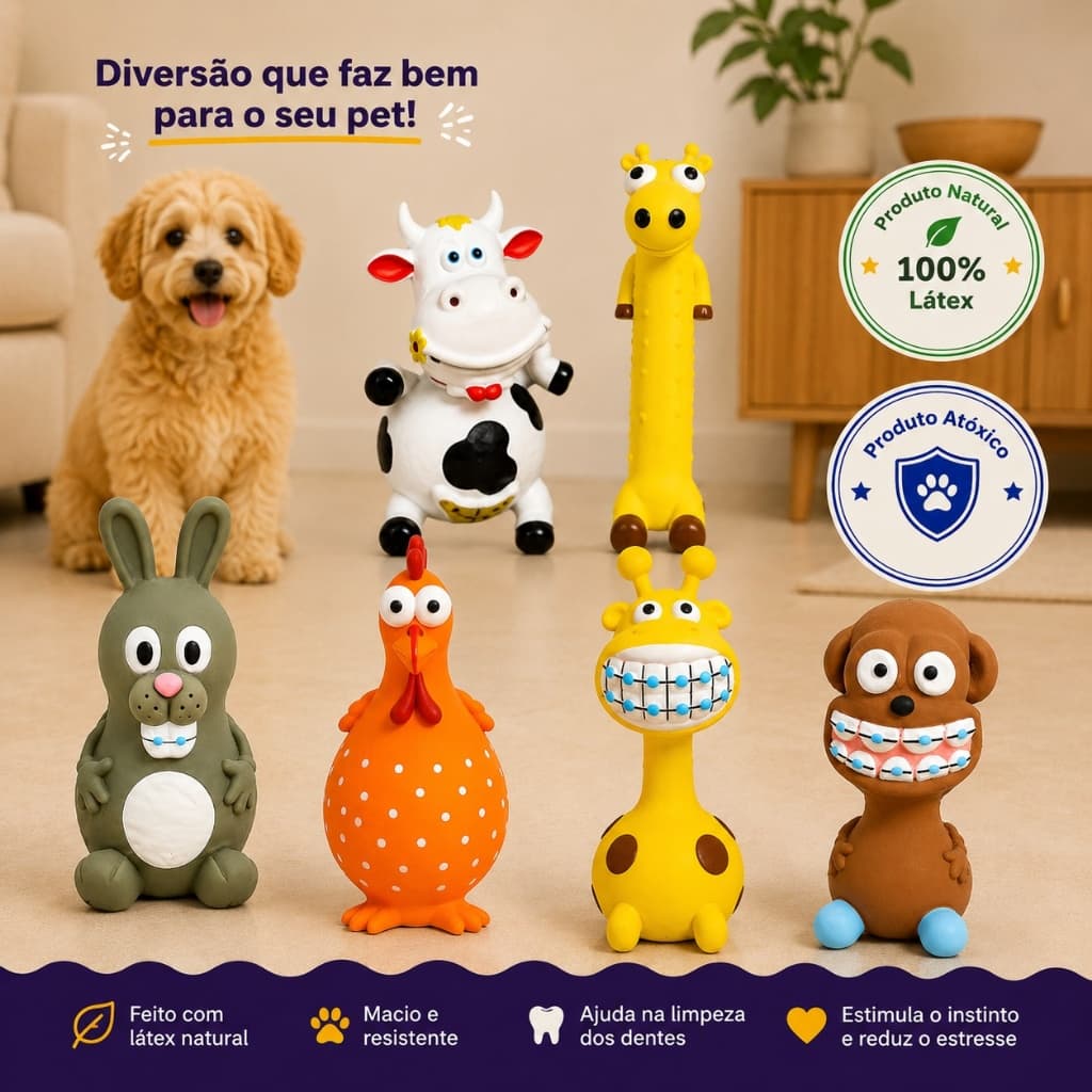 Brinquedo Mordedor Pet Látex c/Apito Textoy Latoy Macio Cachorro Gato - Monte Seu Kit c/Desconto Exclusivo