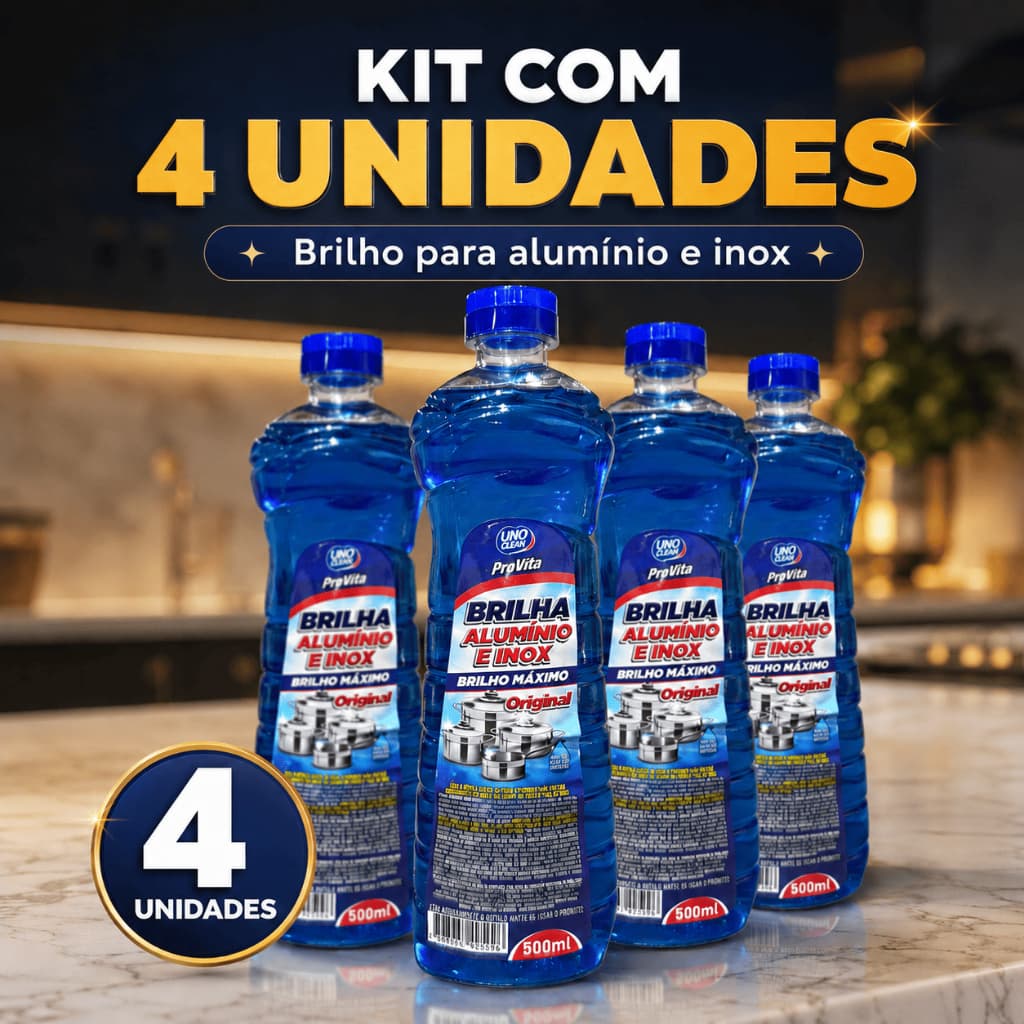 Limpa Alumínio Inox ProVita 500ml Kit 4 Unidades Brilha Panelas Fogão Talheres Utensílios Manchas Gordura