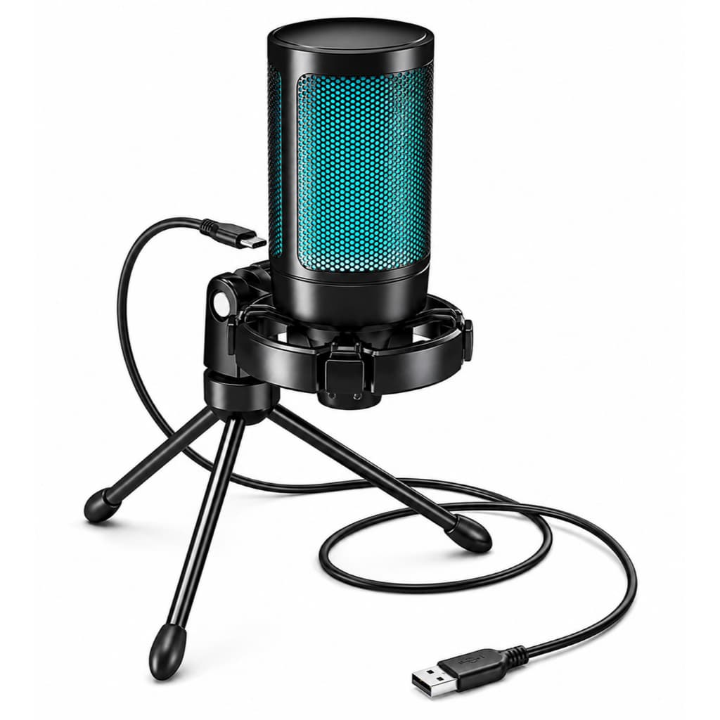 Microfone Gamer Condensador Fifine para Jogo PC/MAC USB Apagar com Toque e Luzes RGB Black A2