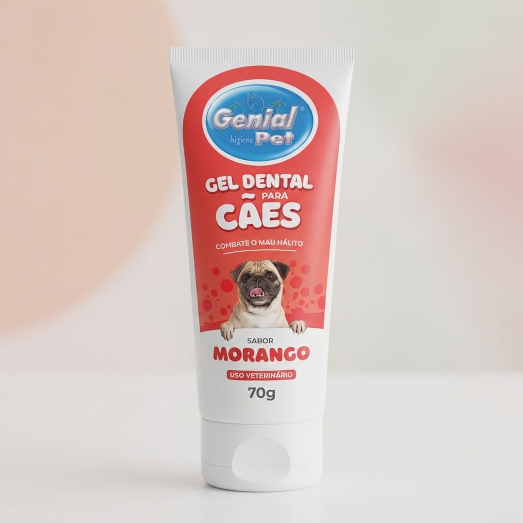 Gel Dental para Cães Morango 80g Genial Pet Higiene Bucal